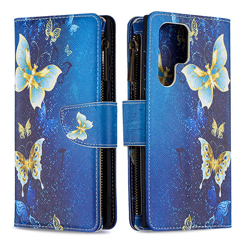 Leather Case Stands Fashionable Pattern Flip Cover Holder B05F for Samsung Galaxy S21 Ultra 5G Blue