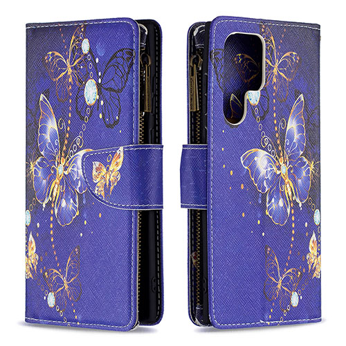 Leather Case Stands Fashionable Pattern Flip Cover Holder B05F for Samsung Galaxy S22 Ultra 5G Navy Blue