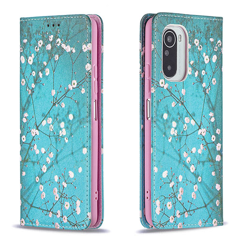 Leather Case Stands Fashionable Pattern Flip Cover Holder B05F for Xiaomi Mi 11i 5G Cyan