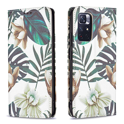 Leather Case Stands Fashionable Pattern Flip Cover Holder B05F for Xiaomi Poco M4 Pro 5G Green