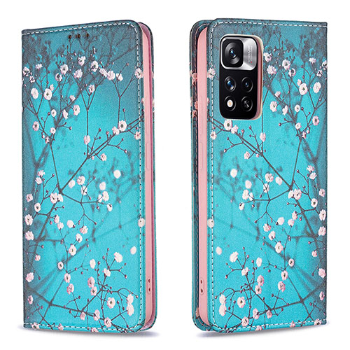 Leather Case Stands Fashionable Pattern Flip Cover Holder B05F for Xiaomi Poco X4 NFC Cyan