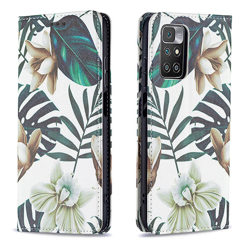 Leather Case Stands Fashionable Pattern Flip Cover Holder B05F for Xiaomi Redmi 10 4G Green