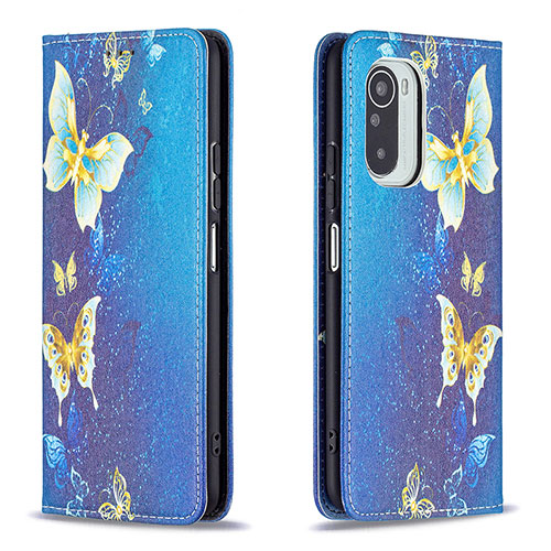 Leather Case Stands Fashionable Pattern Flip Cover Holder B05F for Xiaomi Redmi K40 5G Blue