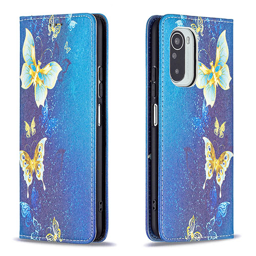 Leather Case Stands Fashionable Pattern Flip Cover Holder B05F for Xiaomi Redmi K40 Pro+ Plus 5G Blue