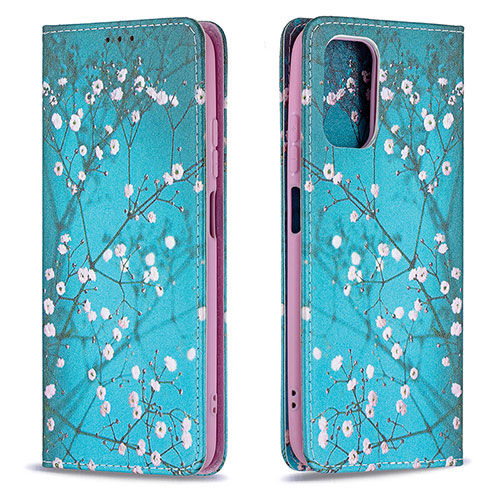 Leather Case Stands Fashionable Pattern Flip Cover Holder B05F for Xiaomi Redmi Note 10 4G Cyan