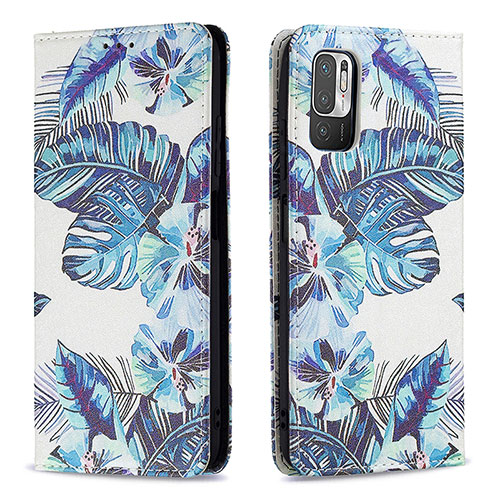 Leather Case Stands Fashionable Pattern Flip Cover Holder B05F for Xiaomi Redmi Note 10T 5G Sky Blue