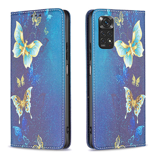 Leather Case Stands Fashionable Pattern Flip Cover Holder B05F for Xiaomi Redmi Note 11 4G (2022) Blue