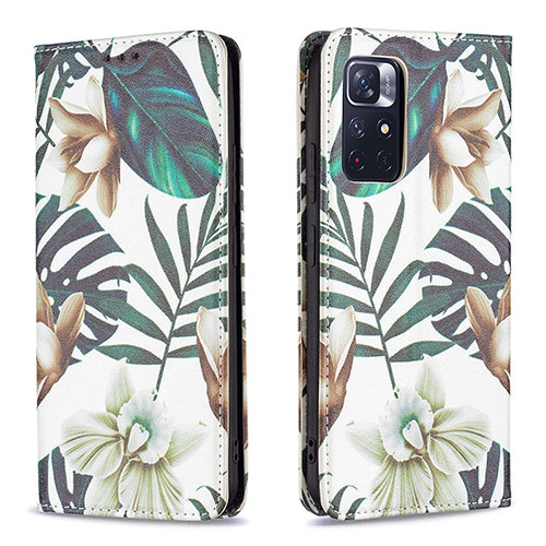 Leather Case Stands Fashionable Pattern Flip Cover Holder B05F for Xiaomi Redmi Note 11 5G Green