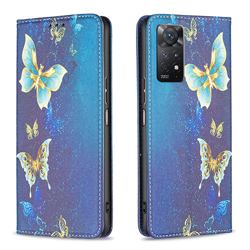 Leather Case Stands Fashionable Pattern Flip Cover Holder B05F for Xiaomi Redmi Note 11 Pro 4G Blue