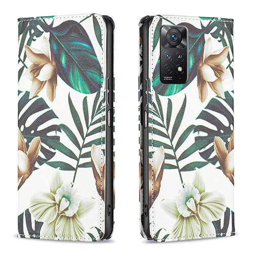 Leather Case Stands Fashionable Pattern Flip Cover Holder B05F for Xiaomi Redmi Note 11 Pro 4G Green
