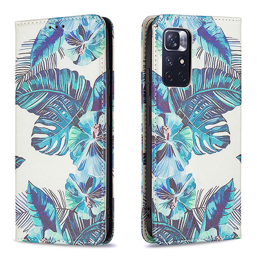 Leather Case Stands Fashionable Pattern Flip Cover Holder B05F for Xiaomi Redmi Note 11S 5G Sky Blue