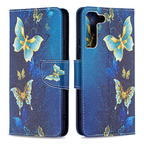 Leather Case Stands Fashionable Pattern Flip Cover Holder B09F for Samsung Galaxy S21 5G Blue