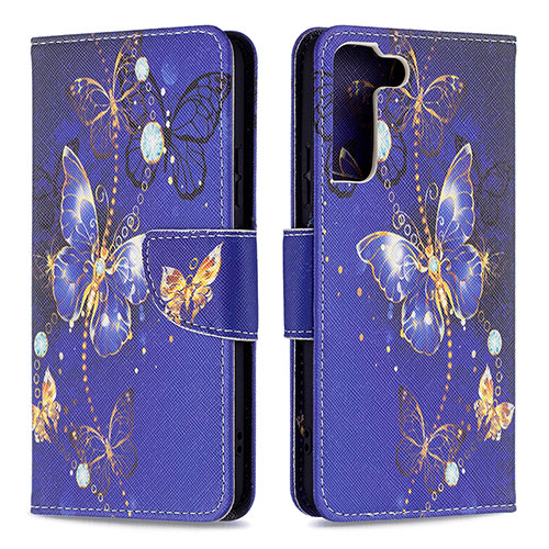 Leather Case Stands Fashionable Pattern Flip Cover Holder B09F for Samsung Galaxy S21 5G Navy Blue