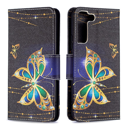 Leather Case Stands Fashionable Pattern Flip Cover Holder B09F for Samsung Galaxy S22 Plus 5G Black