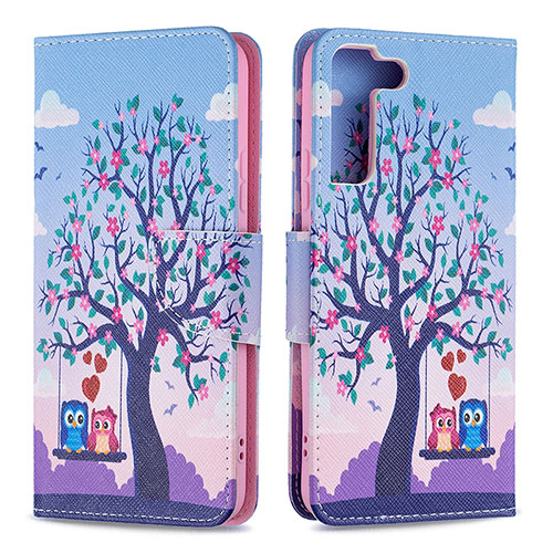 Leather Case Stands Fashionable Pattern Flip Cover Holder B09F for Samsung Galaxy S22 Plus 5G Clove Purple