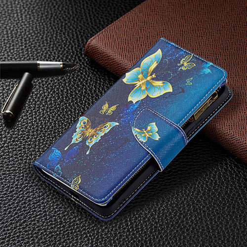 Leather Case Stands Fashionable Pattern Flip Cover Holder BF3 for Xiaomi Redmi Note 10 Pro 4G Blue