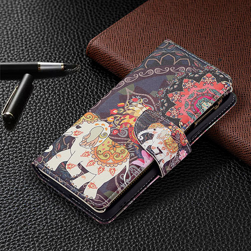 Leather Case Stands Fashionable Pattern Flip Cover Holder BF3 for Xiaomi Redmi Note 10 Pro 4G Brown