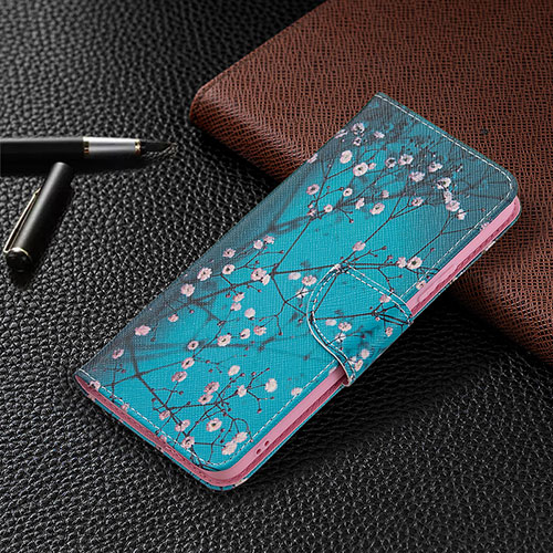 Leather Case Stands Fashionable Pattern Flip Cover Holder BF4 for Xiaomi Redmi Note 10 Pro Max Cyan