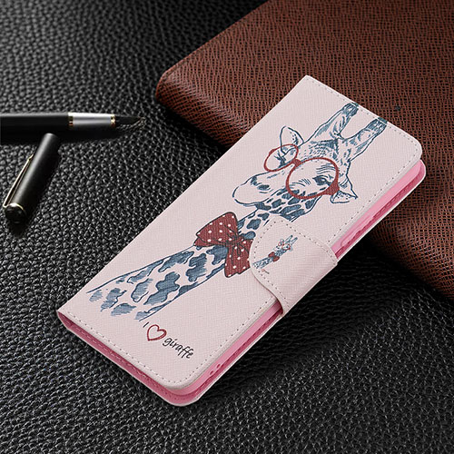 Leather Case Stands Fashionable Pattern Flip Cover Holder BF4 for Xiaomi Redmi Note 10 Pro Max Pink