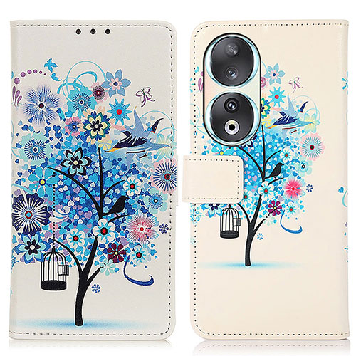 Leather Case Stands Fashionable Pattern Flip Cover Holder D02Y for Huawei Honor 90 5G Blue