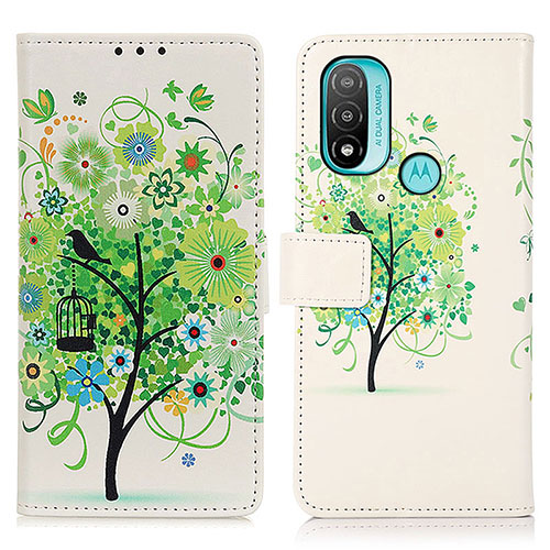 Leather Case Stands Fashionable Pattern Flip Cover Holder D02Y for Motorola Moto E30 Green