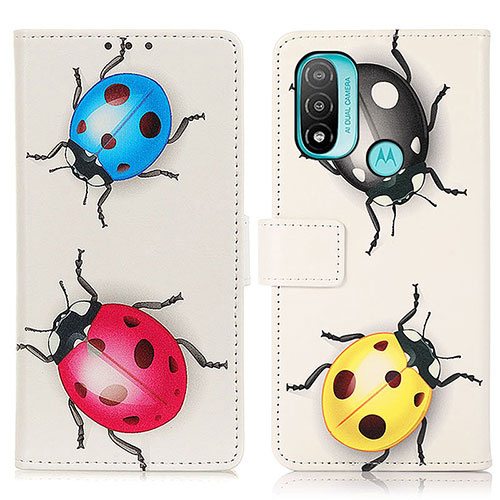 Leather Case Stands Fashionable Pattern Flip Cover Holder D02Y for Motorola Moto E30 Mixed