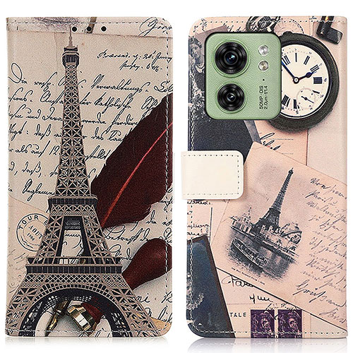 Leather Case Stands Fashionable Pattern Flip Cover Holder D02Y for Motorola Moto Edge (2023) 5G Gray