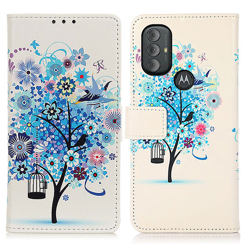 Leather Case Stands Fashionable Pattern Flip Cover Holder D02Y for Motorola Moto G Play (2023) Blue