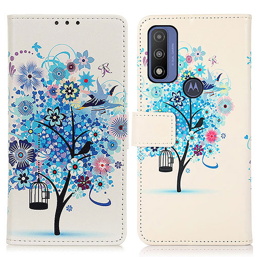 Leather Case Stands Fashionable Pattern Flip Cover Holder D02Y for Motorola Moto G Pure Blue