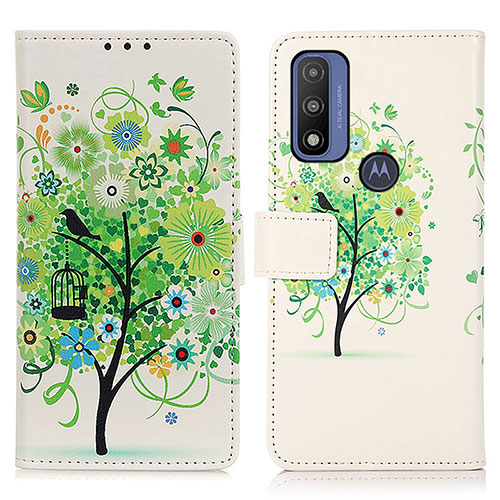 Leather Case Stands Fashionable Pattern Flip Cover Holder D02Y for Motorola Moto G Pure Green