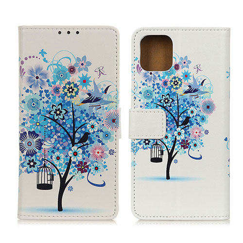 Leather Case Stands Fashionable Pattern Flip Cover Holder D02Y for Motorola Moto G100 5G Blue