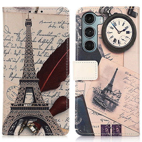 Leather Case Stands Fashionable Pattern Flip Cover Holder D02Y for Motorola Moto G200 5G Gray