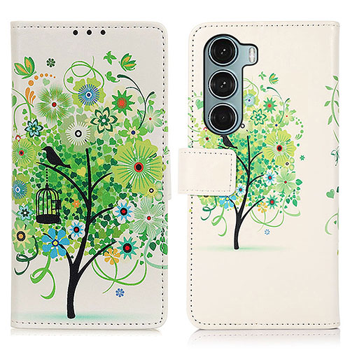 Leather Case Stands Fashionable Pattern Flip Cover Holder D02Y for Motorola Moto G200 5G Green