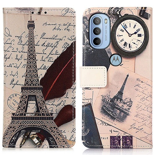 Leather Case Stands Fashionable Pattern Flip Cover Holder D02Y for Motorola Moto G31 Gray