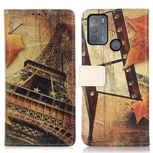 Leather Case Stands Fashionable Pattern Flip Cover Holder D02Y for Motorola Moto G50 Brown