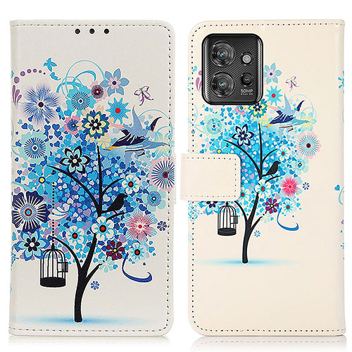 Leather Case Stands Fashionable Pattern Flip Cover Holder D02Y for Motorola ThinkPhone 5G Blue