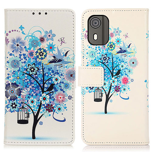 Leather Case Stands Fashionable Pattern Flip Cover Holder D02Y for Nokia C02 Blue