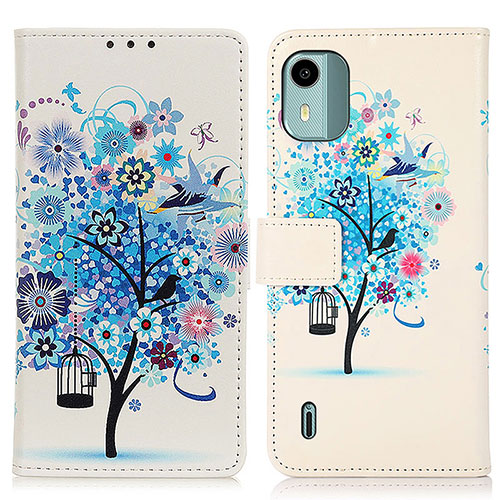 Leather Case Stands Fashionable Pattern Flip Cover Holder D02Y for Nokia C12 Pro Blue