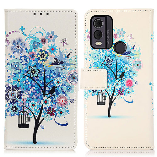 Leather Case Stands Fashionable Pattern Flip Cover Holder D02Y for Nokia C22 Blue