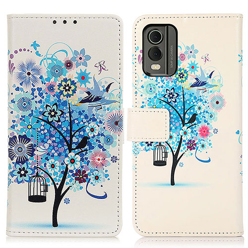 Leather Case Stands Fashionable Pattern Flip Cover Holder D02Y for Nokia C32 Blue