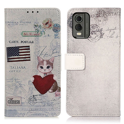 Leather Case Stands Fashionable Pattern Flip Cover Holder D02Y for Nokia C32 Gray