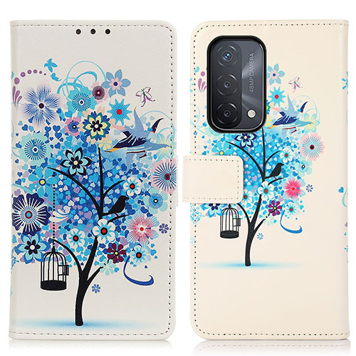 Leather Case Stands Fashionable Pattern Flip Cover Holder D02Y for Oppo A54 5G Blue