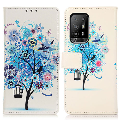 Leather Case Stands Fashionable Pattern Flip Cover Holder D02Y for Oppo F19 Pro+ Plus 5G Blue