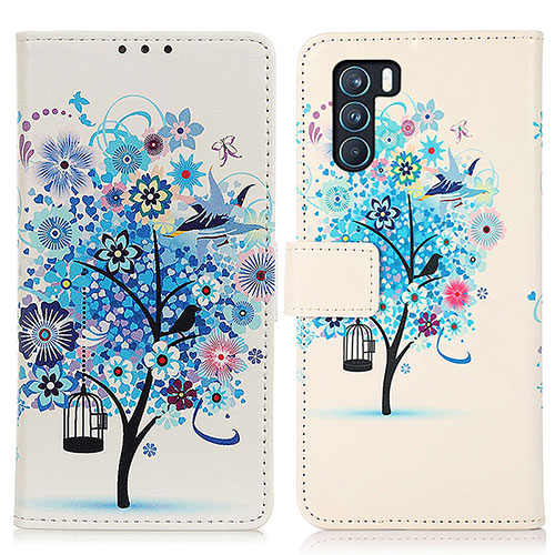 Leather Case Stands Fashionable Pattern Flip Cover Holder D02Y for Oppo K9 Pro 5G Blue