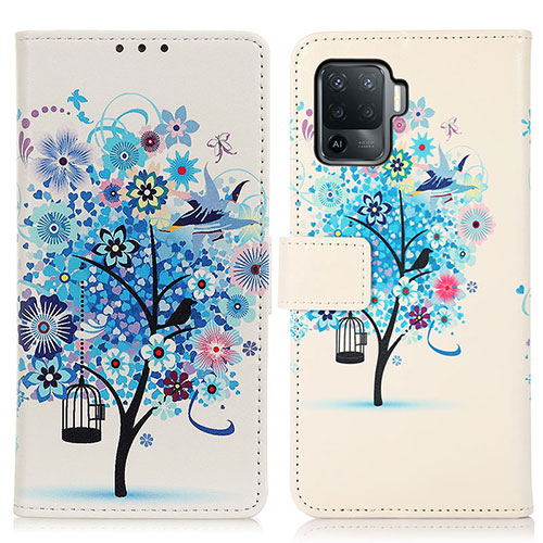 Leather Case Stands Fashionable Pattern Flip Cover Holder D02Y for Oppo Reno5 Lite Blue