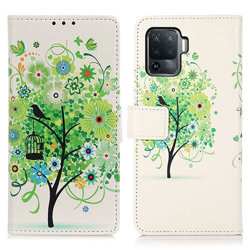 Leather Case Stands Fashionable Pattern Flip Cover Holder D02Y for Oppo Reno5 Lite Green