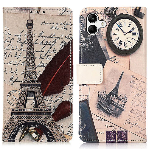 Leather Case Stands Fashionable Pattern Flip Cover Holder D02Y for Samsung Galaxy F14 5G Brown