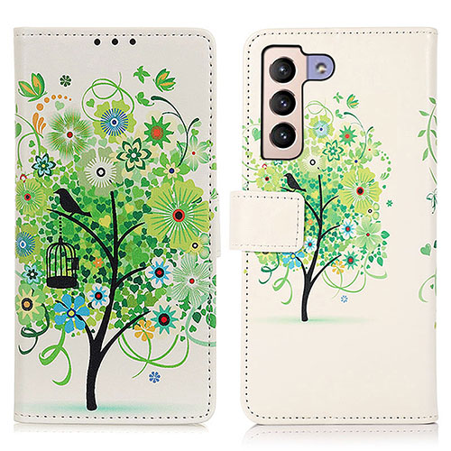 Leather Case Stands Fashionable Pattern Flip Cover Holder D02Y for Samsung Galaxy S21 5G Green