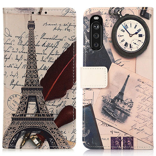 Leather Case Stands Fashionable Pattern Flip Cover Holder D02Y for Sony Xperia 10 III Lite Gray