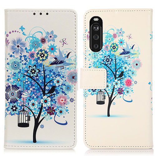 Leather Case Stands Fashionable Pattern Flip Cover Holder D02Y for Sony Xperia 10 III SOG04 Blue